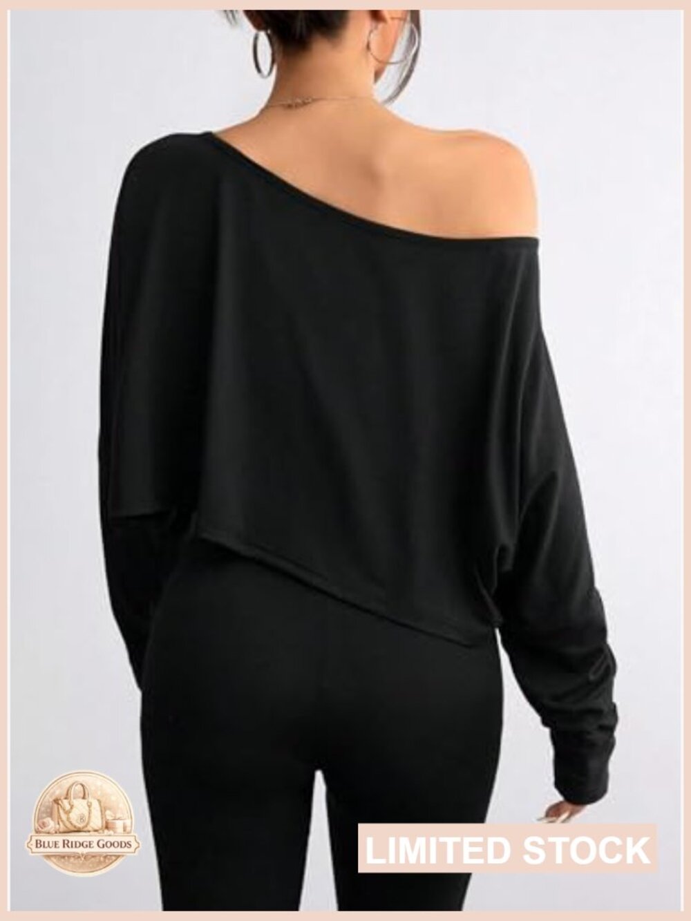 Womens Boat Neck Crop Top Long Sleeve Oversized Tee Loose Fit Sexy Off Shoulder - Picture 2 of 6